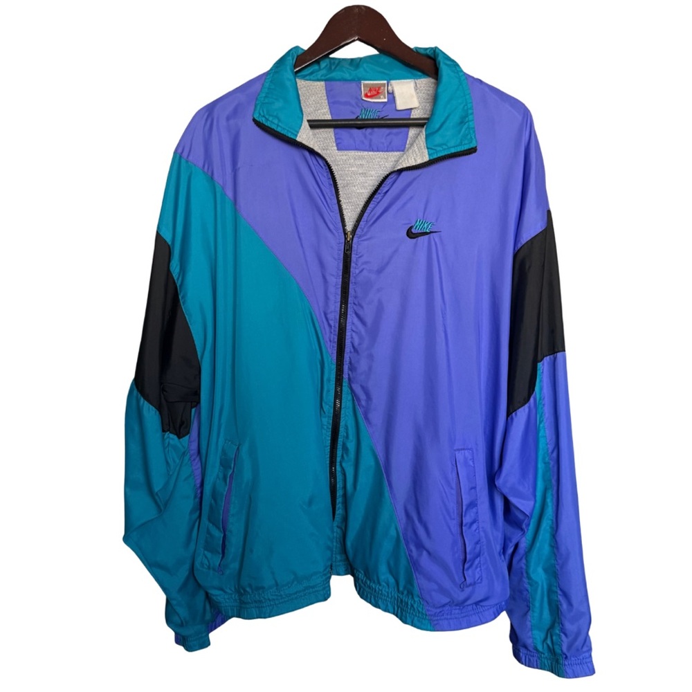 Vintage Nike Men's Vibrant Blue and Teal Windbreaker